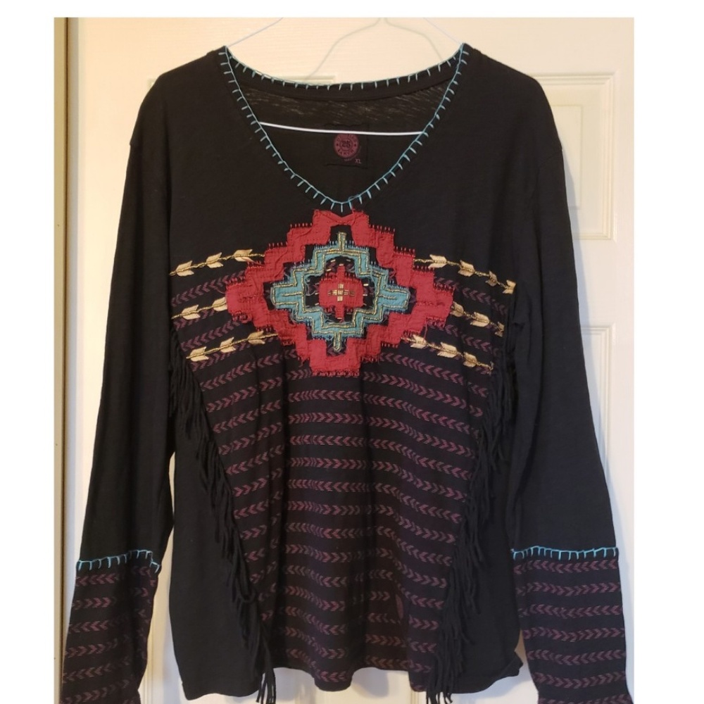 Double D Aztec Fringe Long Sleeve Shirt